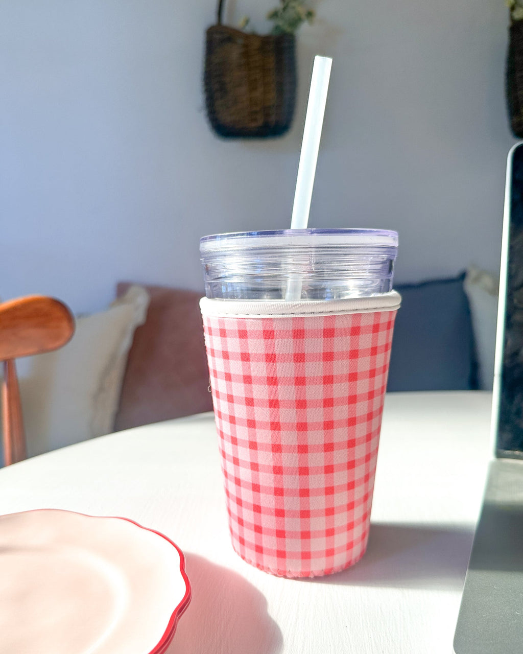 Pink Gingham | Reusable Coffee Sleeve