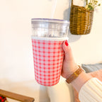 Pink Gingham | Reusable Coffee Sleeve