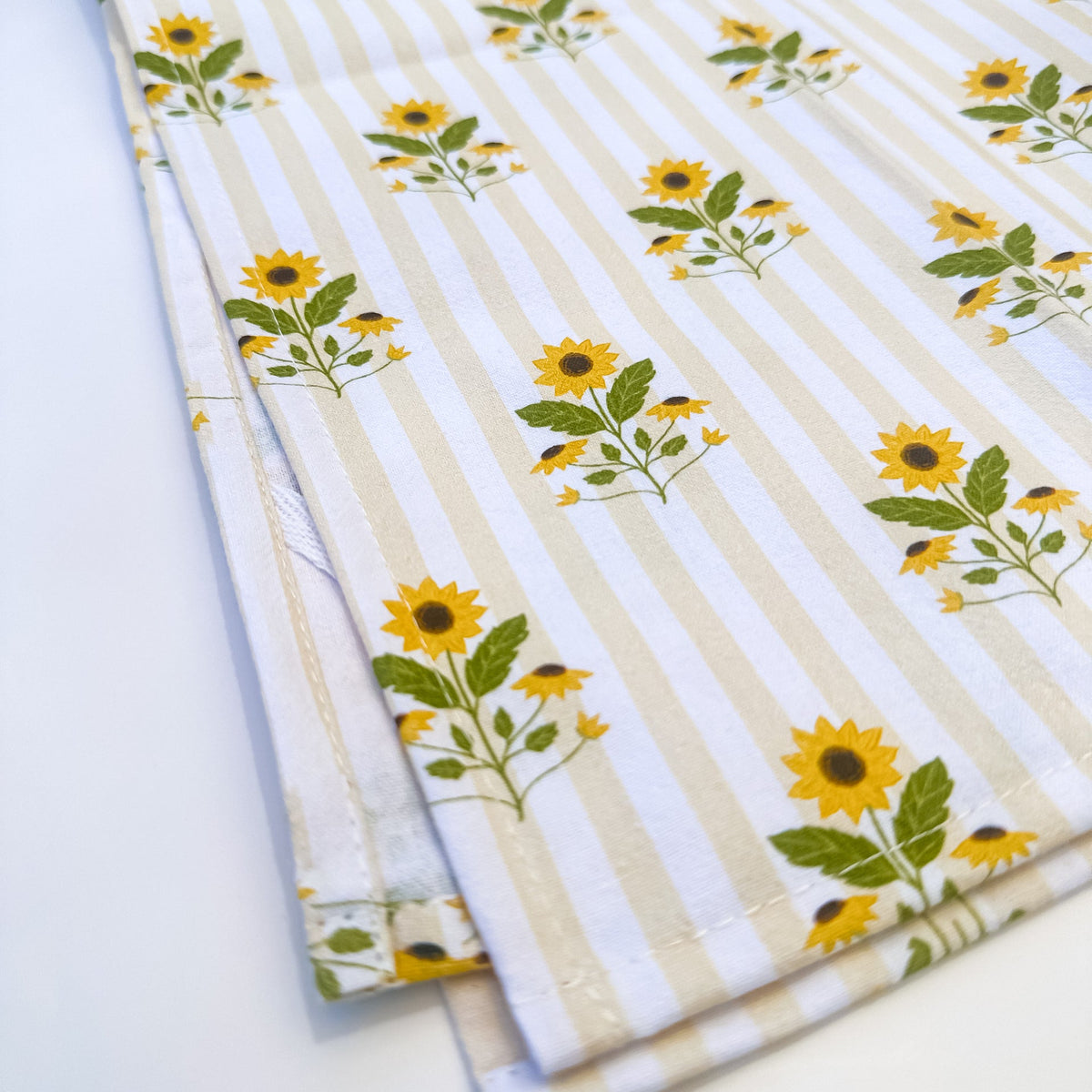Sun Flowers and Butter Yellow Stripes | Tea Towel