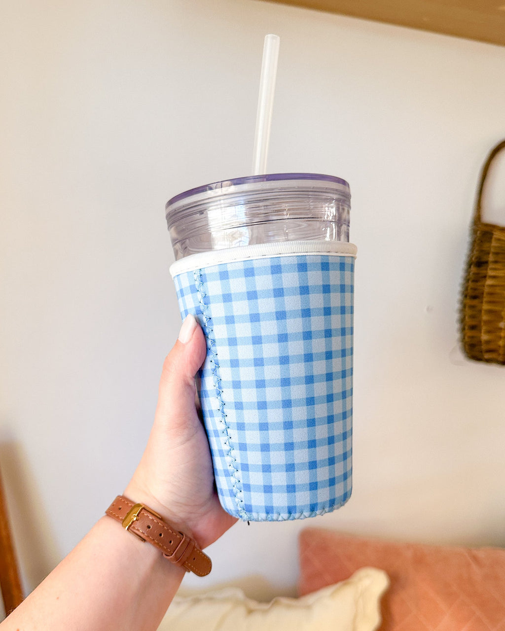 Blue Gingham | Reusable Coffee Sleeve