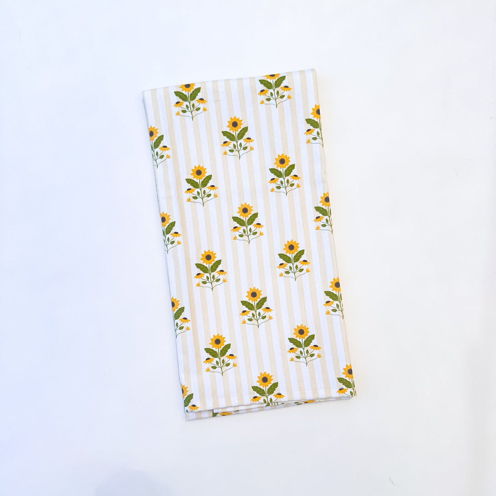 Sun Flowers and Butter Yellow Stripes | Tea Towel