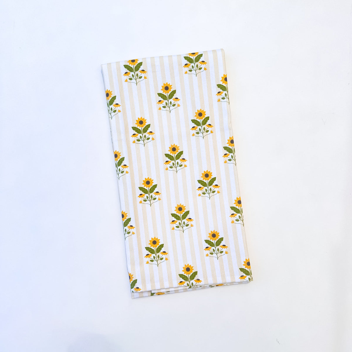 Sun Flowers and Butter Yellow Stripes | Tea Towel