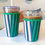 Green Holiday Stripes | Reusable Coffee Sleeve